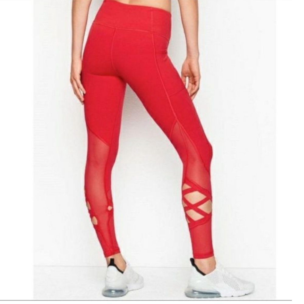 Victoria Secret Sport Cropped Leggings Red Criss Cross Ankle Pants